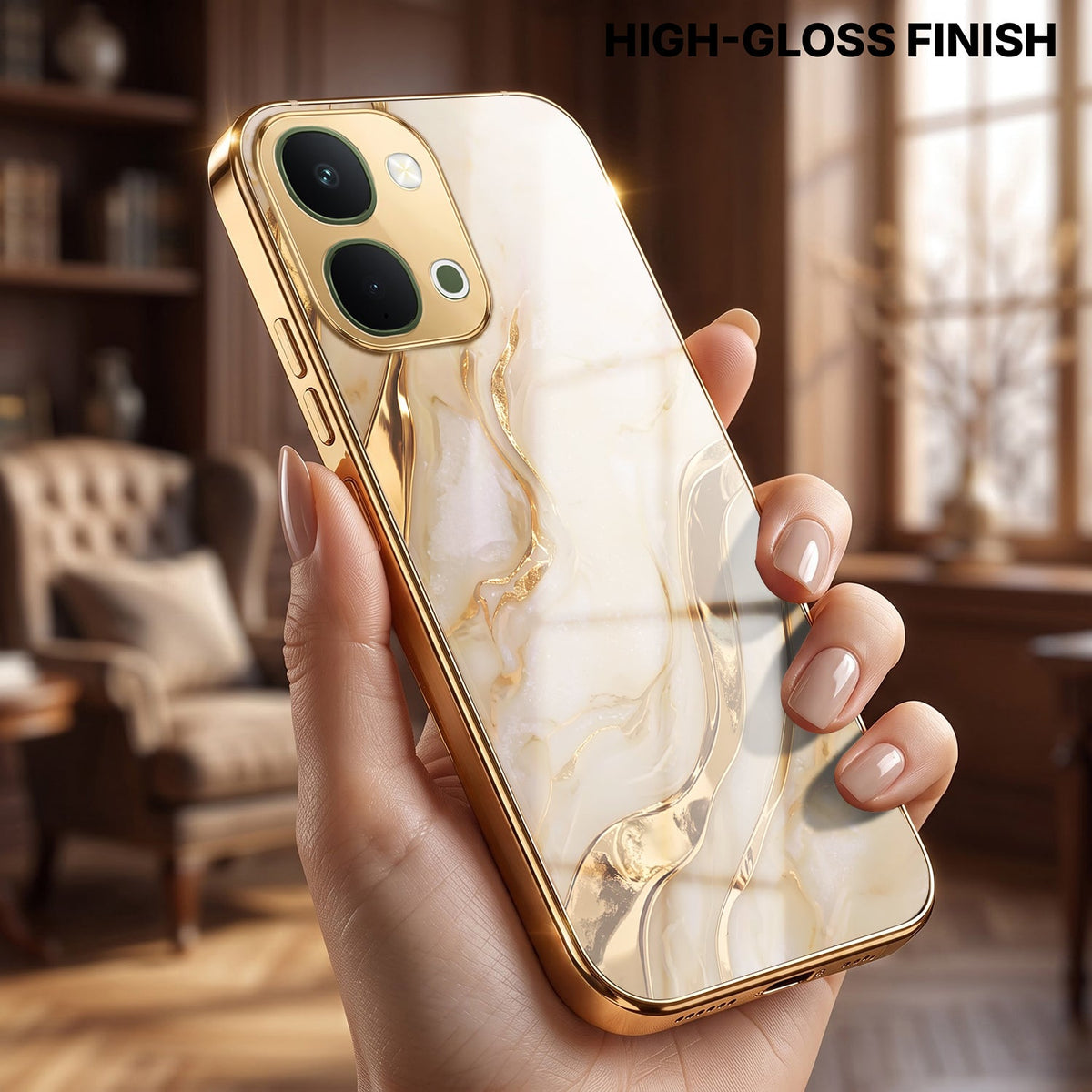 Vivo T5X 5G Marvel Texture Gold Electroplated Glass Phone Back Case