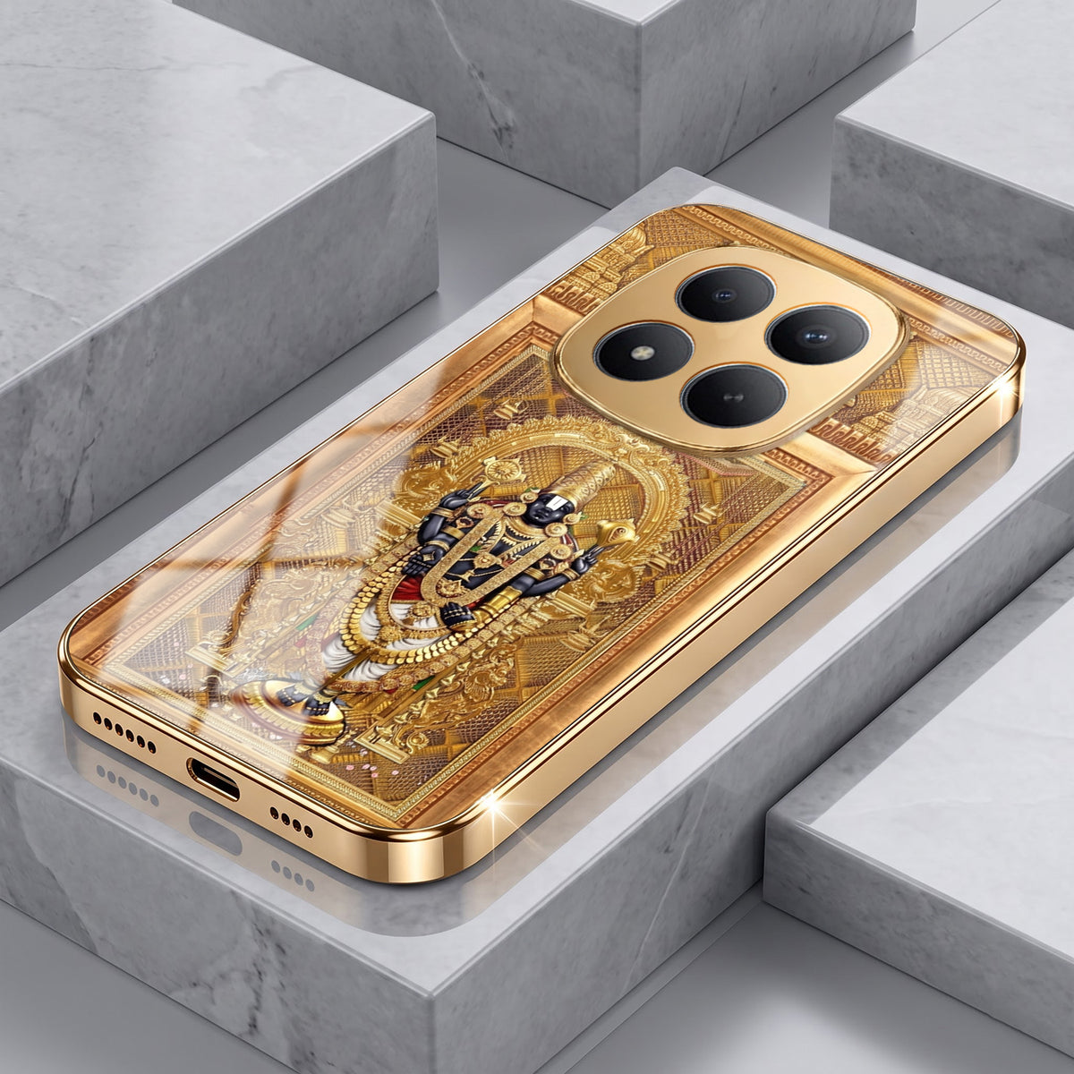 Redmi Note 15 Pro Plus 5G Premium Heritage Gold Electroplated Glass Phone Back Case