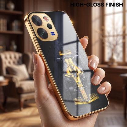 Vivo V70 5G F1 Racing Car Gold Electroplated Glass Phone Back Case