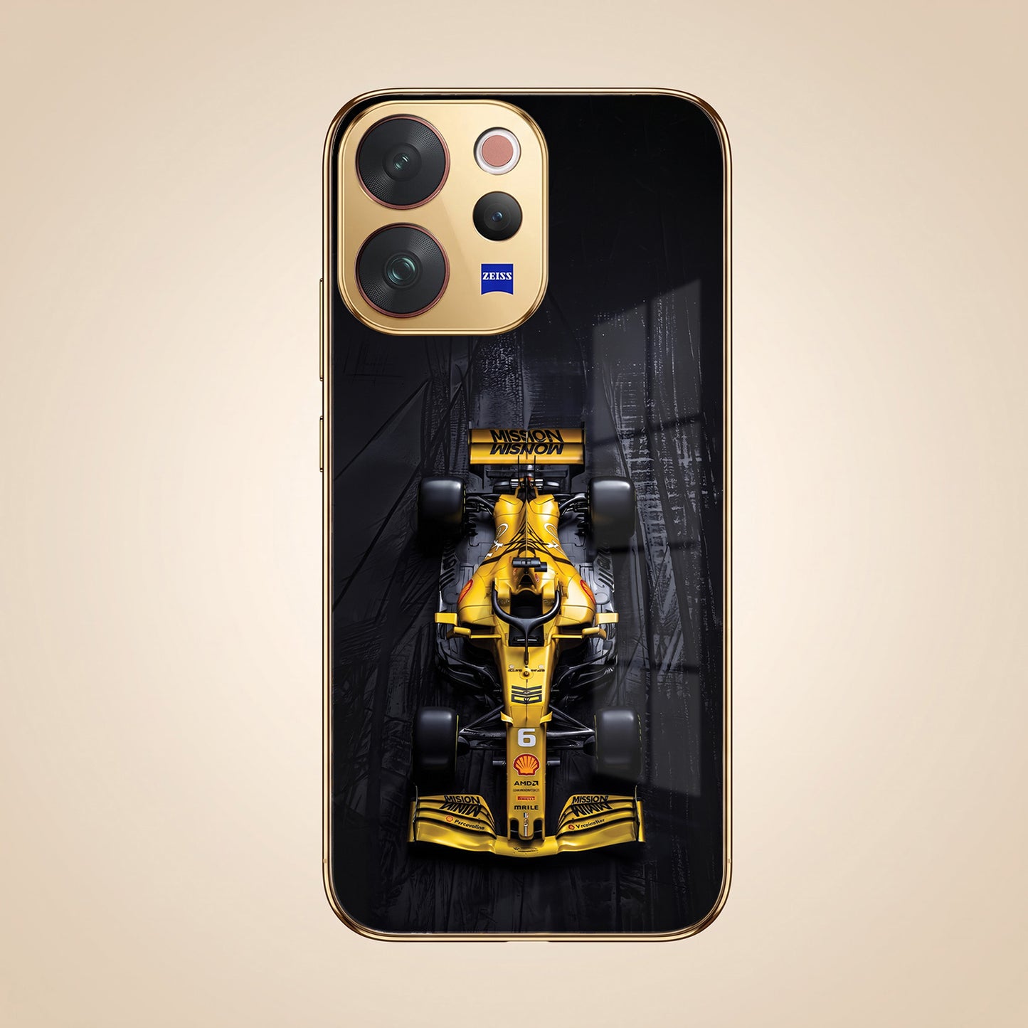 Vivo V70 5G F1 Racing Car Gold Electroplated Glass Phone Back Case