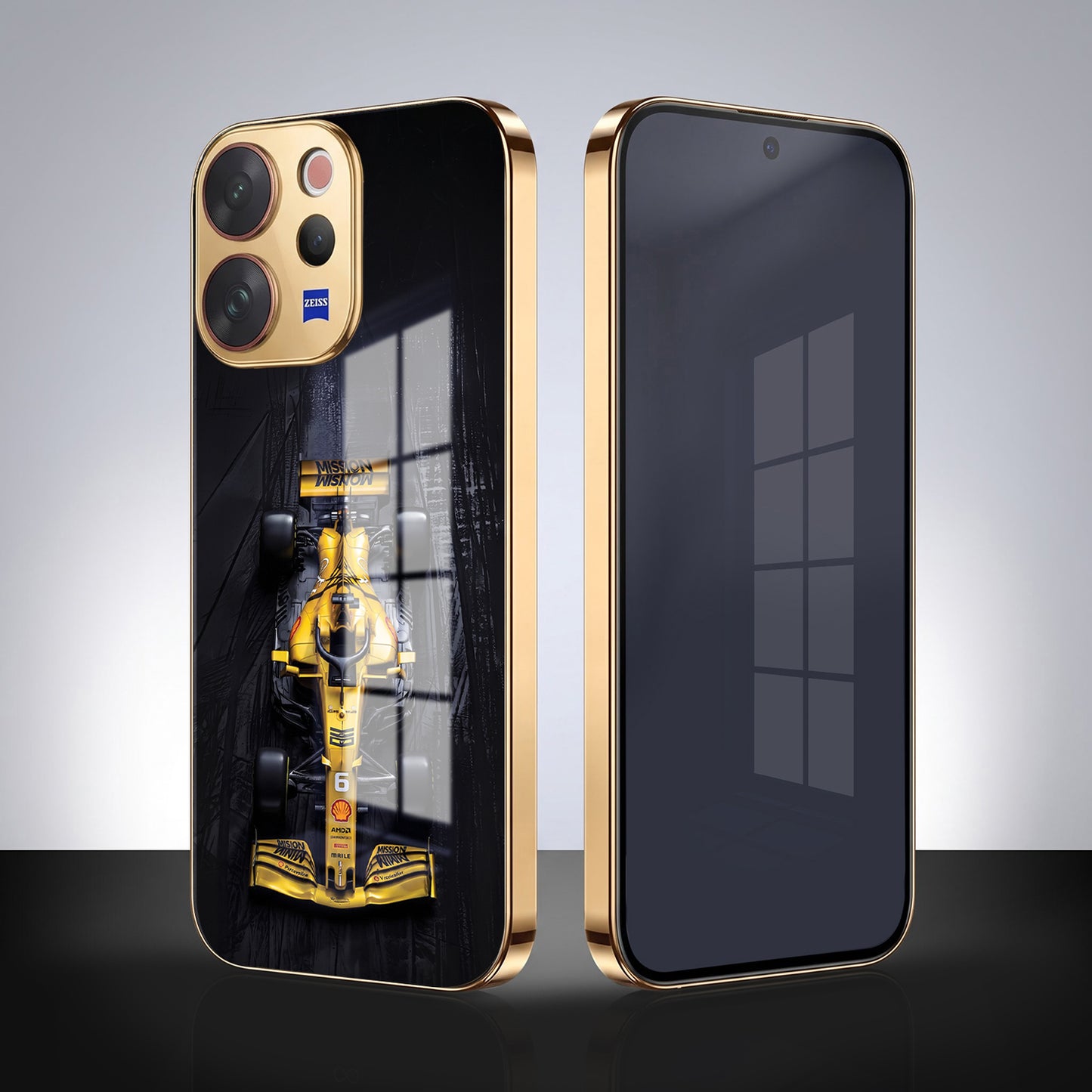 Vivo V70 5G F1 Racing Car Gold Electroplated Glass Phone Back Case