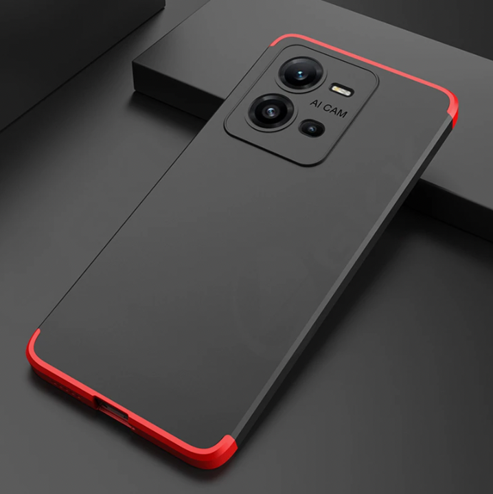 A black mobile phone case with red edges, designed for the Vivo V25 5G Ultimate. The case has a matte finish and displays the phone's camera module at the top.