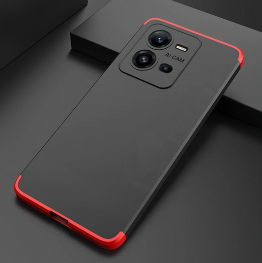 A black mobile phone case with red edges, designed for the Vivo V25 5G Ultimate. The case has a matte finish and displays the phone's camera module at the top.