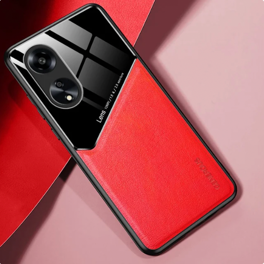 red Oppo Reno 8T 5G Leather Protective Back Case