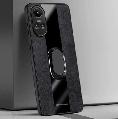 A black Oppo Reno 10 5G smartphone case with a matte back design and an autofocus ring feature.