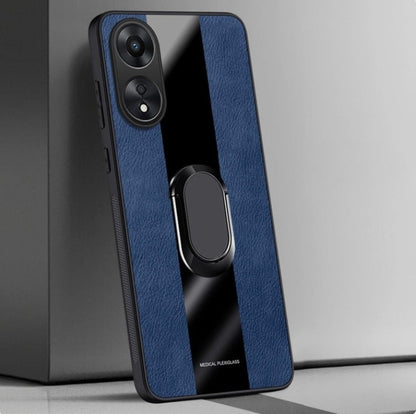A blue Oppo Reno 8T 5G in a premium leather cover
